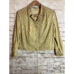 Vintage Vera Cristina Silk Jacket Womens Small Yellow Snakeskin Print ButtonUp
